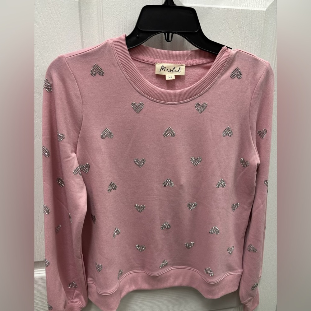 Marled NWT Pink Long sleeve Top with Sequined Hearts
